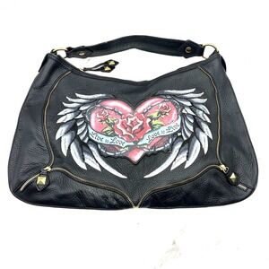 Isabella Fiore Leather Purse Black Heart Tattoo Print  Live to Love Love to Live